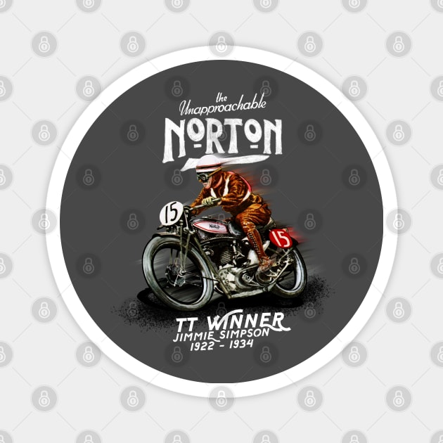 Vintage Norton Motorcycle Racer Jimmie Simpson TT winner MotorManiac Magnet by MotorManiac